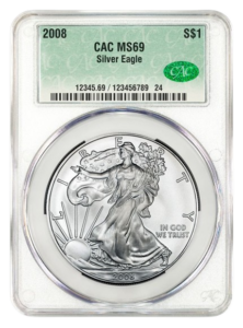 2008 1 oz Silver Eagle CACG MS69
