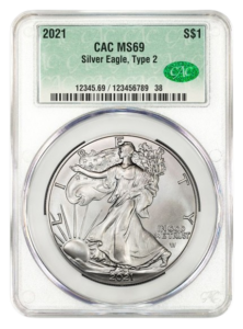2021 1 oz Type 2 Silver Eagle CACG MS69