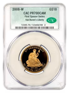 2008-W $10 Gold First Spouse CACG PR70DCAM - Van Buren's Liberty