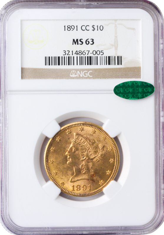 1891-CC $10 Liberty NGC MS63 CAC 1891-CC $10 Liberty NGC MS63 CAC