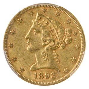 1893-CC $5 Liberty PCGS AU58 CAC