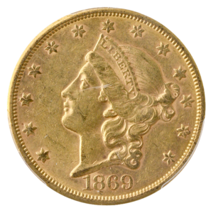 1869-S $20 Liberty PCGS AU58 CAC