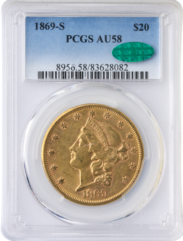 1869-S $20 Liberty PCGS AU58 CAC