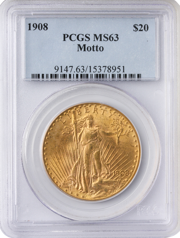 1908 $20 Saint Gaudens W/M PCGS MS63 1908 $20 Saint Gaudens W/M PCGS MS63