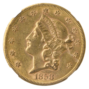 1858-S $20 Liberty Ty 1 NGC AU55 CAC