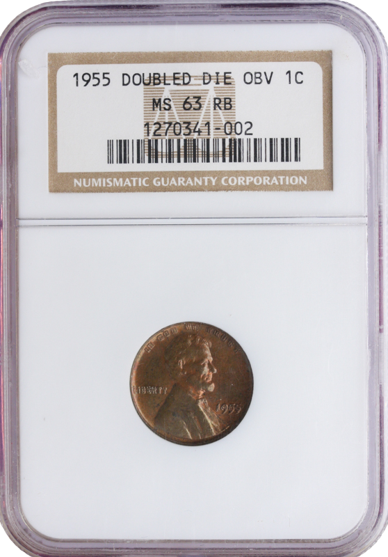 1955 Double Die Lincoln Cent NGC MS63 Red Brown