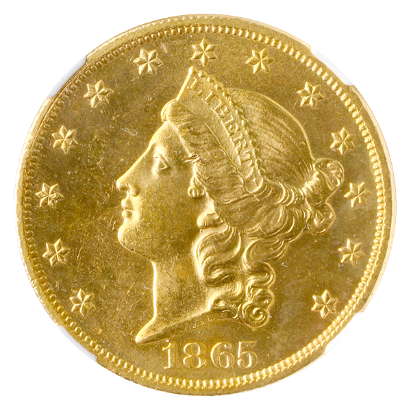 1865 $20 Liberty Gold Double Eagle NGC MS62 CAC 1865 $20 Liberty Gold Double Eagle NGC MS62 CAC