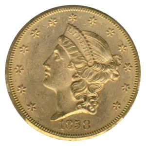 1858-S $20 Liberty CACG MS61