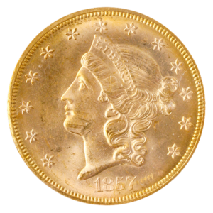 1857-S $20 Liberty Gold S.S.C.A. PCGS MS63