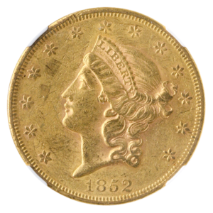 1852 $20 Liberty NGC AU55