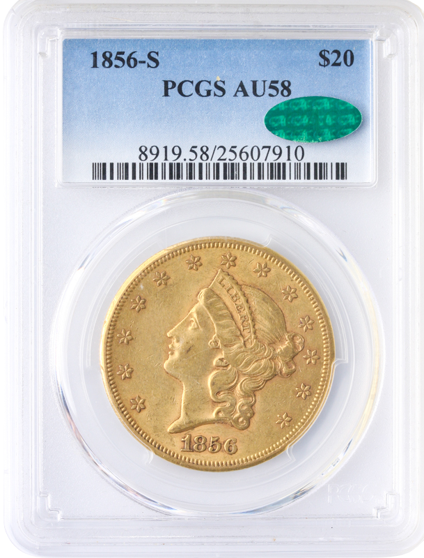 1856-S $20 Liberty PCGS AU58 CAC 1856-S $20 Liberty PCGS AU58 CAC