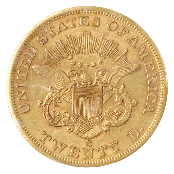 1856-S $20 Liberty PCGS AU58 CAC 1856-S $20 Liberty PCGS AU58 CAC