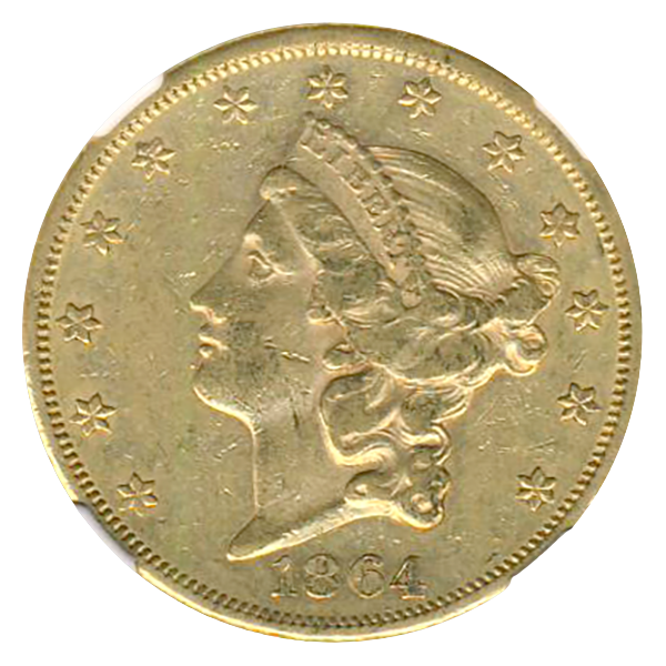 1864 $20 Liberty NGC AU53 CAC 1864 $20 Liberty NGC AU53 CAC