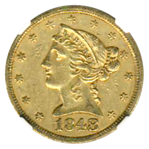 1848 $5 Liberty NGC AU55 CAC