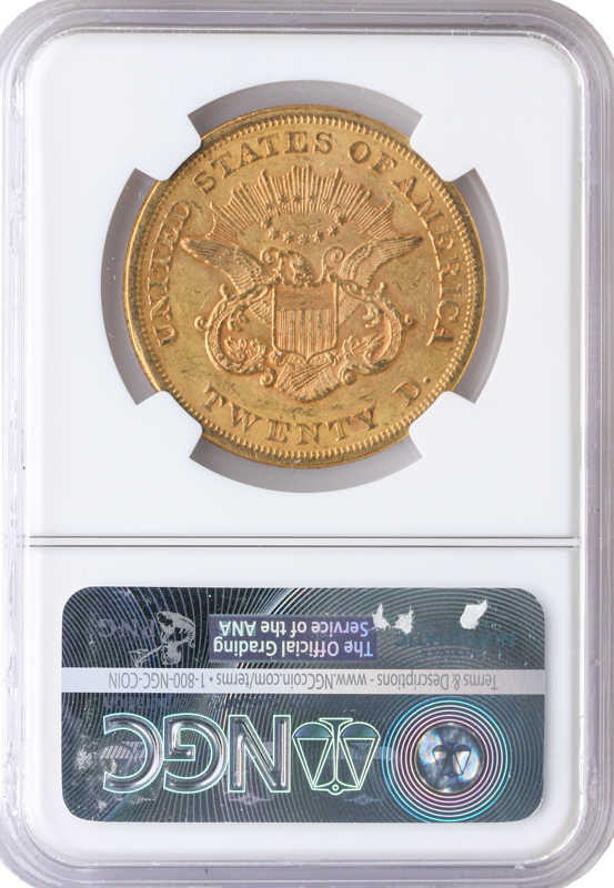 1865 $20 Liberty NGC AU55 CAC 1865 $20 Liberty NGC AU55 CAC