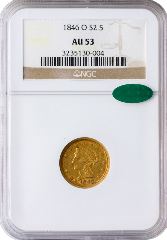 1846-O $2.50 Liberty NGC AU53 CAC 1846-O $2.50 Liberty NGC AU53 CAC