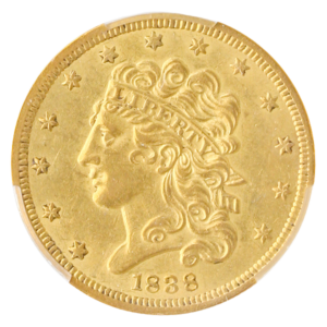 1838 $5 Classic CACG AU58