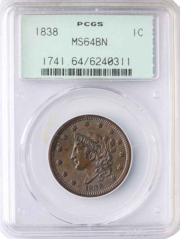 1838 Large Cent PCGS MS64
