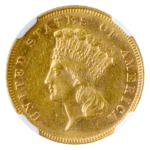 1868 $3 Indian Princess NGC AU58 CAC