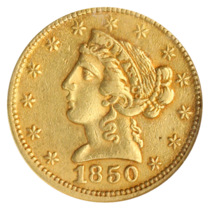 1850 $5 Moffat NGC AU58