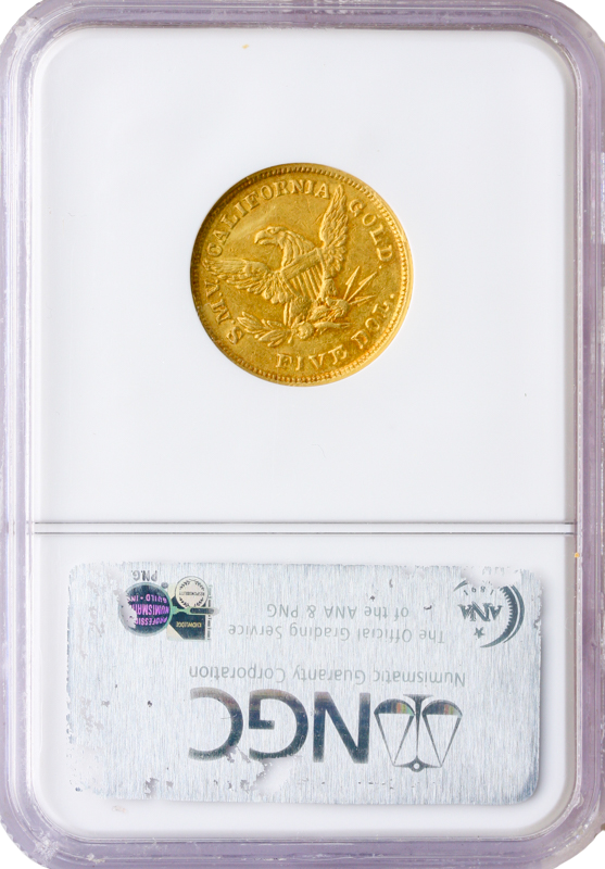 1850 $5 Moffat NGC AU58