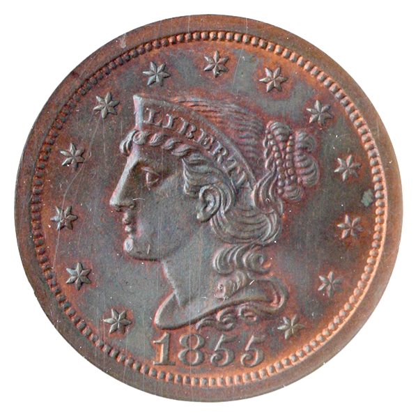 1855 Braided Hair Cent NGC MS66