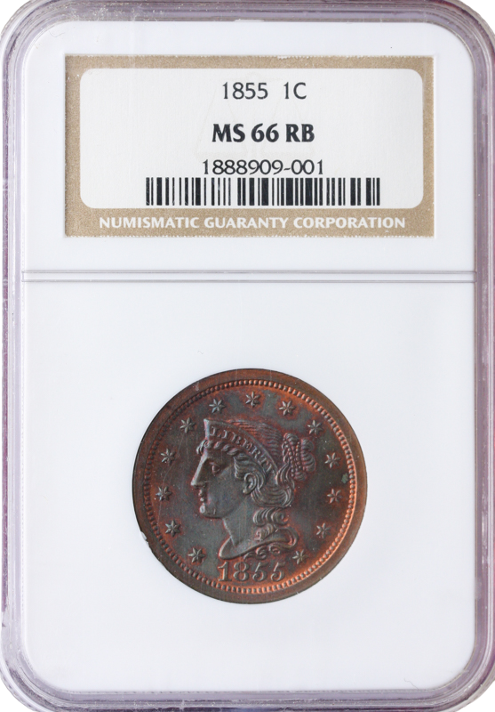 1855 Braided Hair Cent NGC MS66
