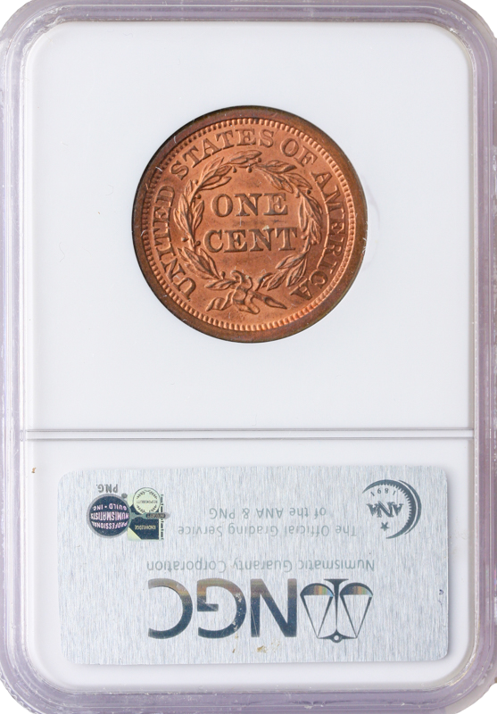 1855 Braided Hair Cent NGC MS66