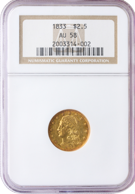1833 $2.50 Capped Bust NGC AU58