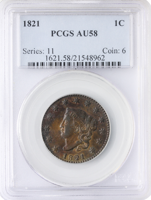1821 Coronet Head Large Cent PCGS AU58