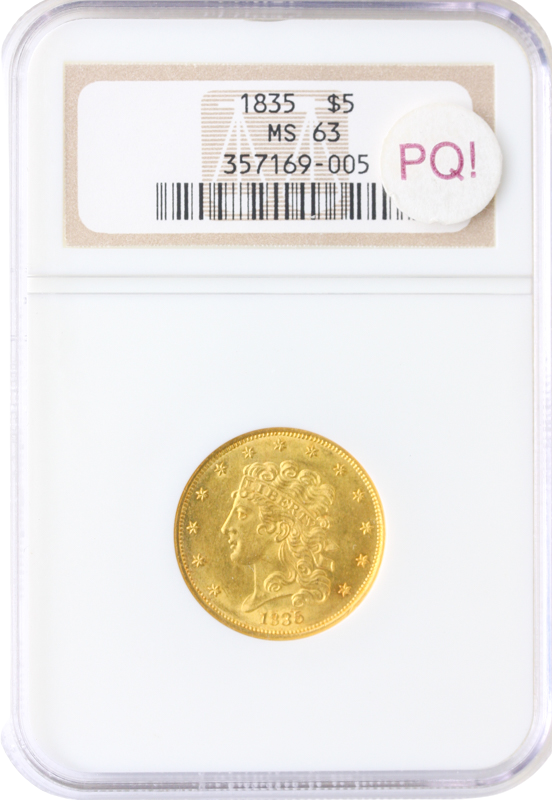 1835 $5 Classic NGC MS63