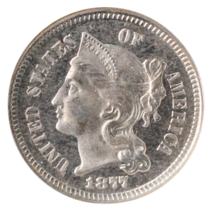 1877 Three Cent Nickel NGC PR65