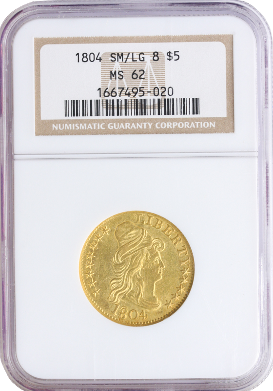 1804 $5 Draped Bust Small 8 Over Large 8 NGC MS62