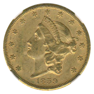 1859-S $20 Liberty NGC AU53 CAC