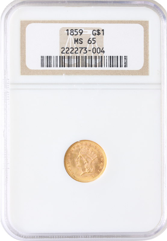 1859 Gold $1 Type 3 NGC MS65