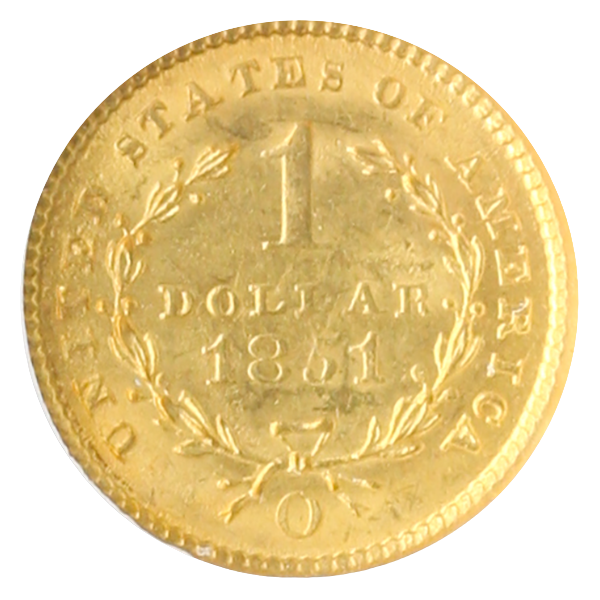 1851-O $1 Gold NGC MS63