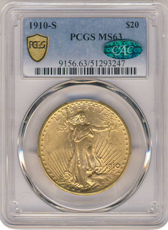 1910-S $20 Saint Gaudens PCGS MS63 CAC