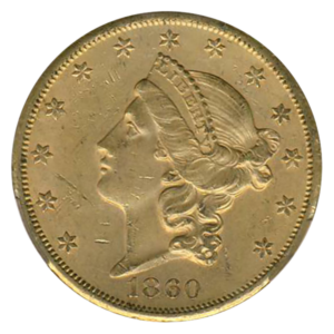 1860-S $20 Liberty CACG AU58