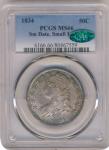 1834 Capped Bust Half Dollar Small Date Small Letters PCGS MS66 CAC