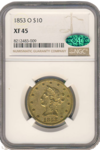 1853-O $10 Liberty NGC XF45 CAC