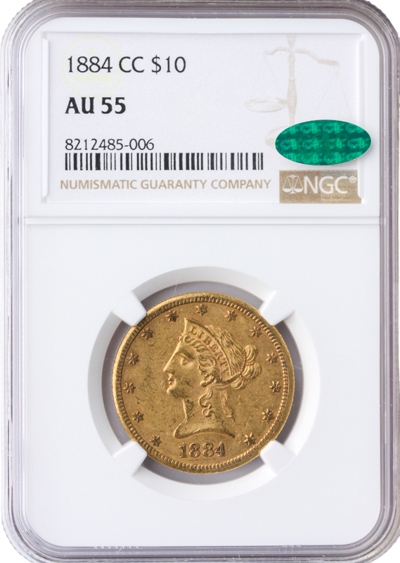 1884-CC $10 Liberty NGC AU55 CAC 1884-CC $10 Liberty NGC AU55 CAC