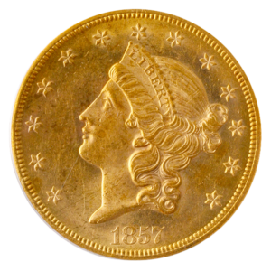 1857-S $20 Liberty SSCA PCGS MS60