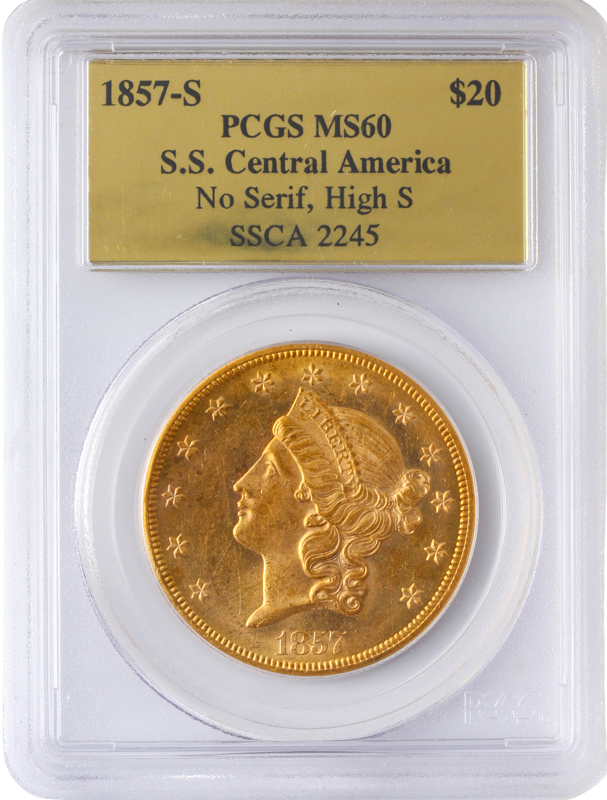 1857-S $20 Liberty SSCA PCGS MS60