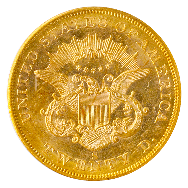 1857-S $20 Liberty SSCA PCGS MS60