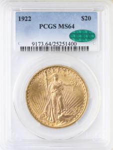 1922 $20 Saint Gaudens PCGS MS64 CAC