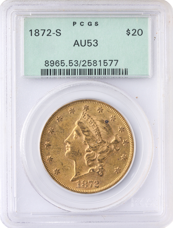 1872-S $20 Liberty PCGS AU53