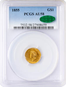 1855 Gold $1 Type II PCGS AU58 CAC