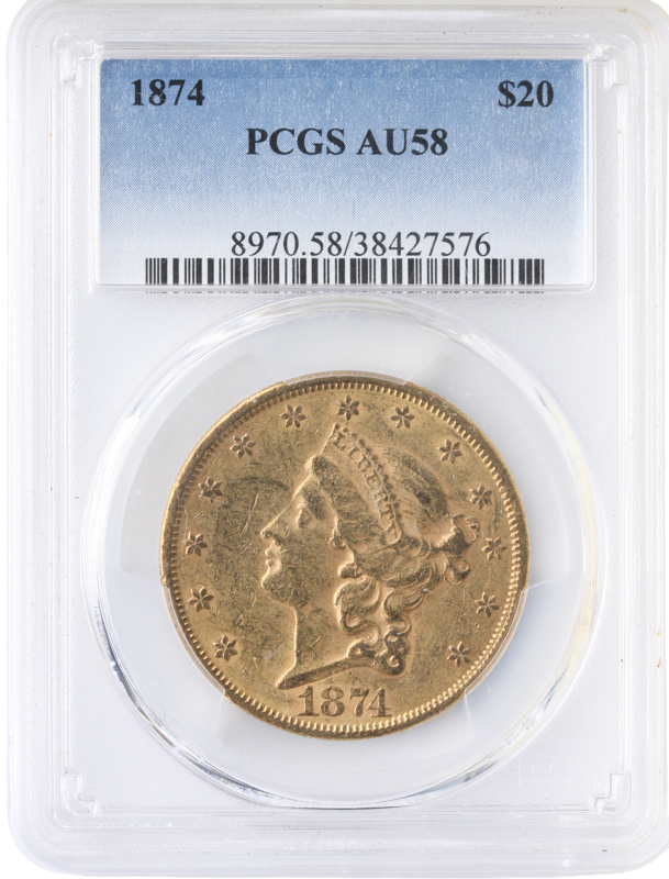 1874 $20 Liberty PCGS AU58