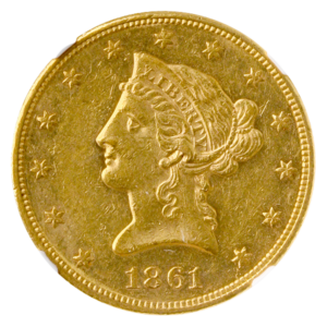1861 $10 LIBERTY NGC MS60