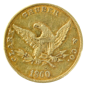 1860 $10 Clark Gruber & Co. PCGS AU53 CAC